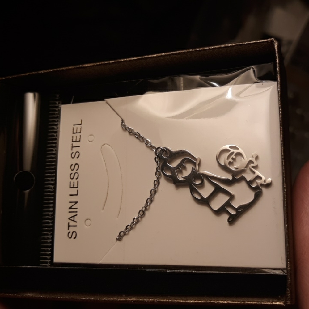 Stainless steel mother and child pendant necklace